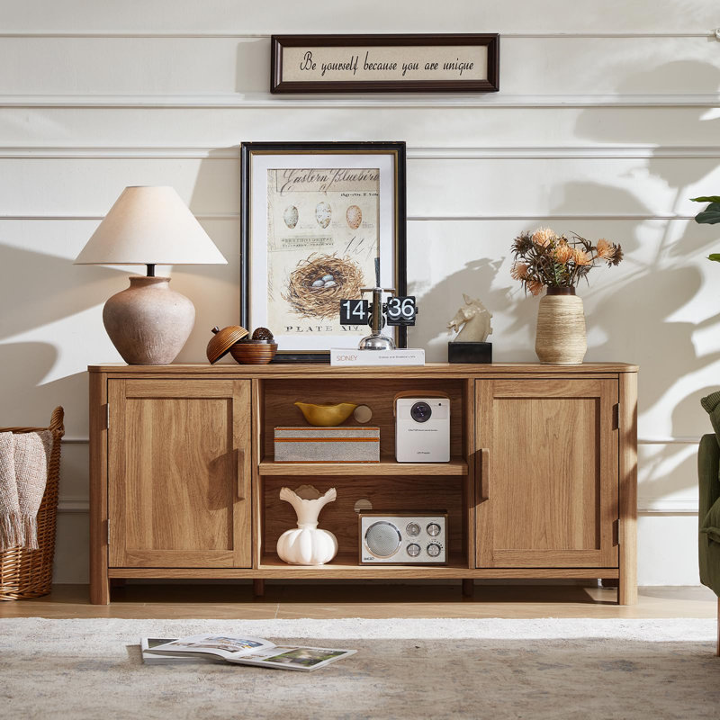 Farmhouse 55" Entertainment Center, Tv Stand with Adjustable Shelves & 2 Door Storage,Wooden Media Console Cabinet for TVs Up to 65 inches, Rustic Tv Stands for Living Room,Bedroom