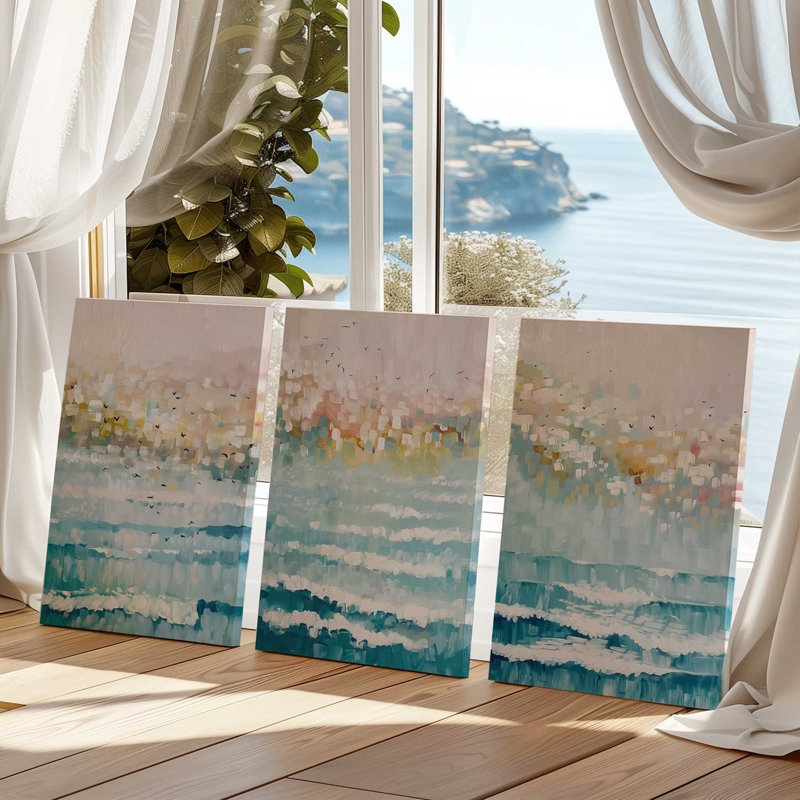 Ensemble de 3 impressions Seaside Sunrise Drift, 18 po x 12 po, Toile tendue