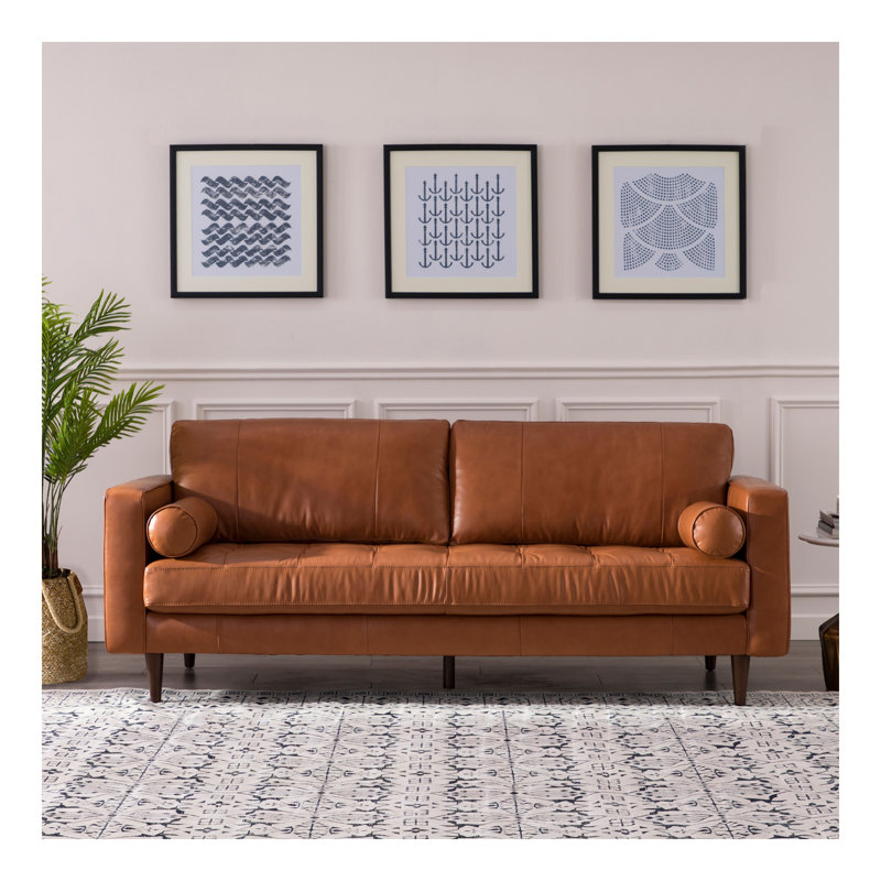 Mid-Century Tufted Leather Sofa, Cognac