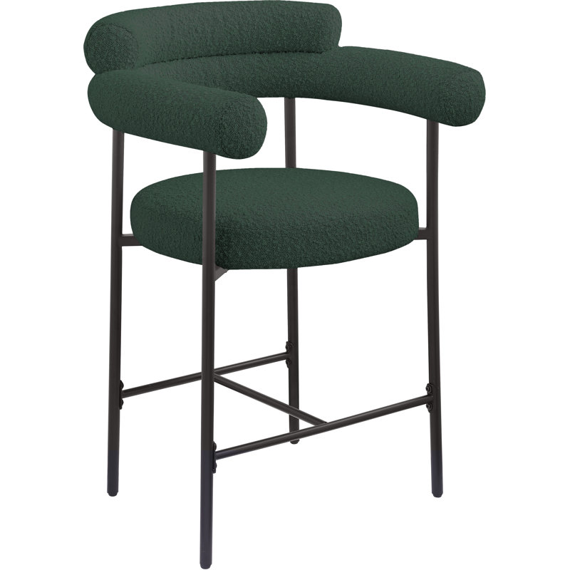 Macdermot 26'' Counter Stool, Matte Black, Green, Boucle Fabric