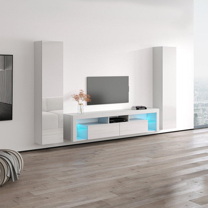 Meuble audio-vidéo moderne 110,3 po avec éclairage à DEL 16 couleurs Breyunna, Blanc