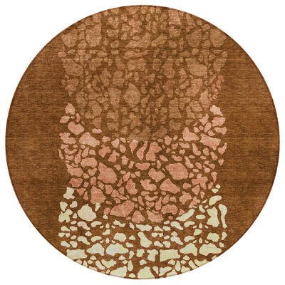 8' Ivory Round Abstract Washable Indoor Outdoor Area Rug