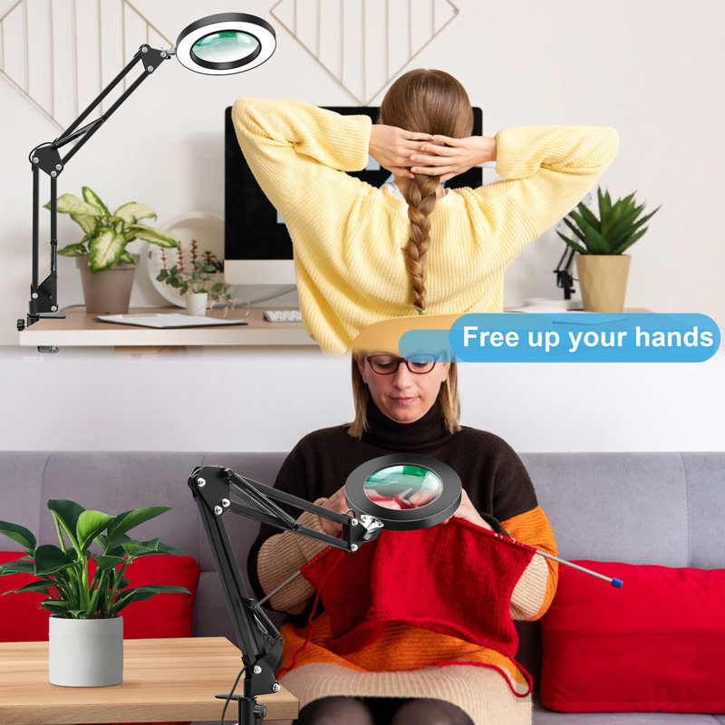 10X Magnifier Desk Lamp, 2-In-1 LED Magnifying Glass With Light And Clamp, Hands-Free Lighted Magnifier With 3 Colour Modes For Craft Hobby Nail Repair Reading Close Works (Black, Clamp)