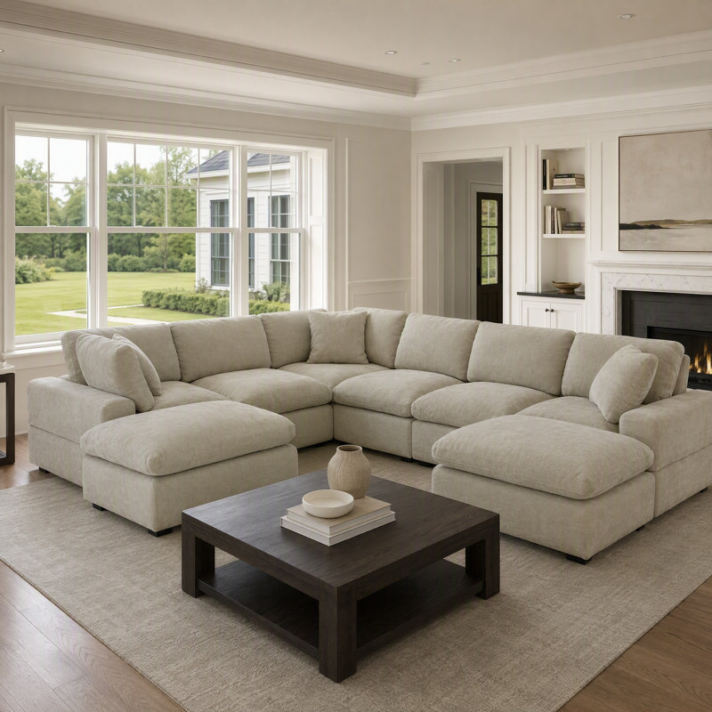 Canapé modulaire réversible en chenille de l 143,2 po Worthland, Camel Beige Chenille