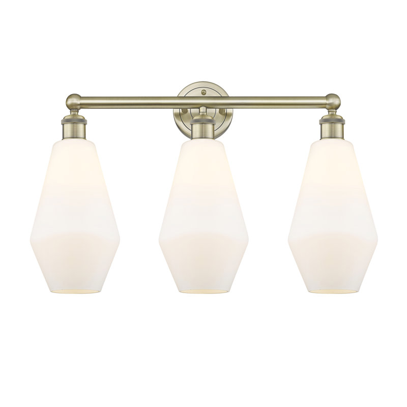 3 - Light Dimmable Vanity Light, Cased Matte White, Antique Brass