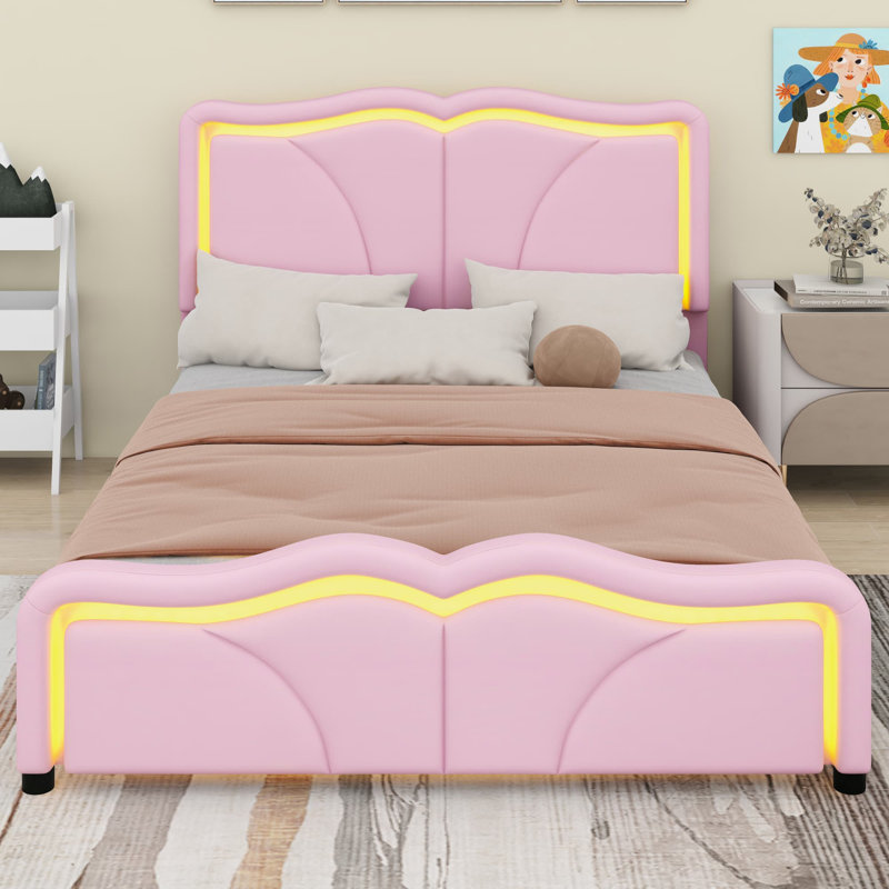 Lit plateforme tapissier avec forme incurvée, Lit double