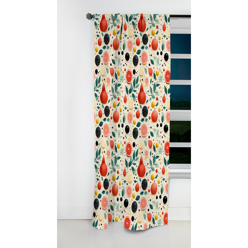 Motif de fruits pastel Midcentury - Rideau Mid-Century - Rideau occultant géométrique - 1 panneau, L 52 po x L 108 po