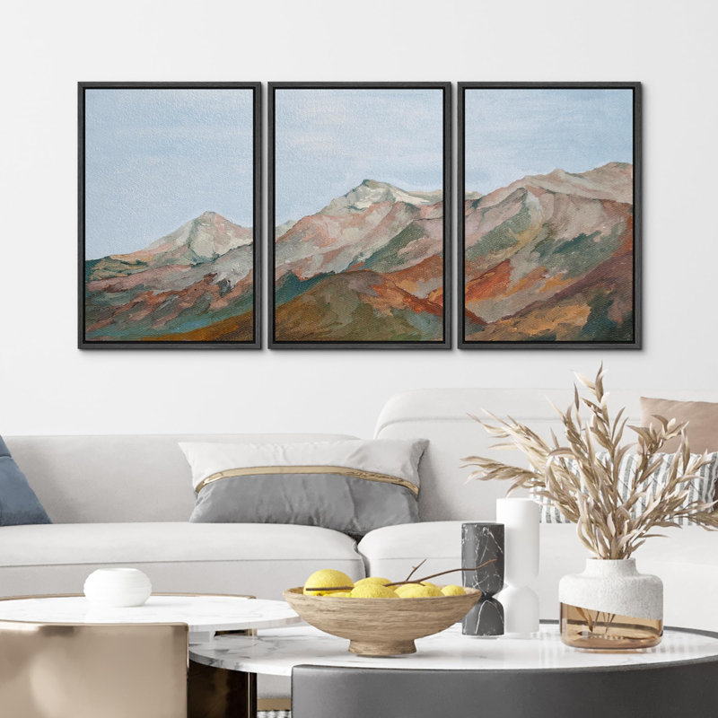 «Mountain Vibrant Earth Tones Illustration Modern Art Decor Chic Living Room Office» 3 pièces, Noir, H 24 po x l 16 po