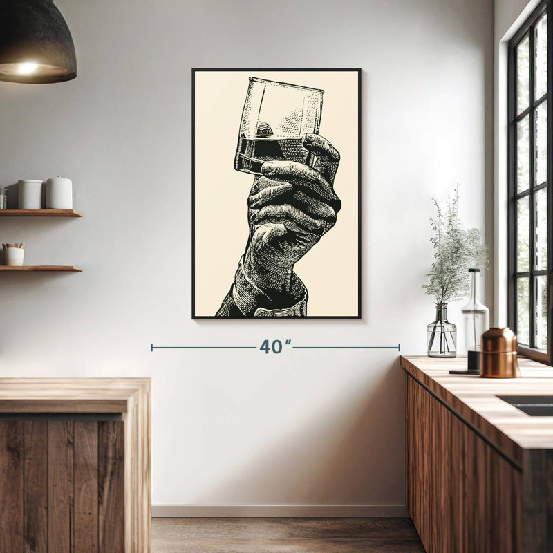 Whisky In Hand, Cadre flottant noir, 27 po x 40 po