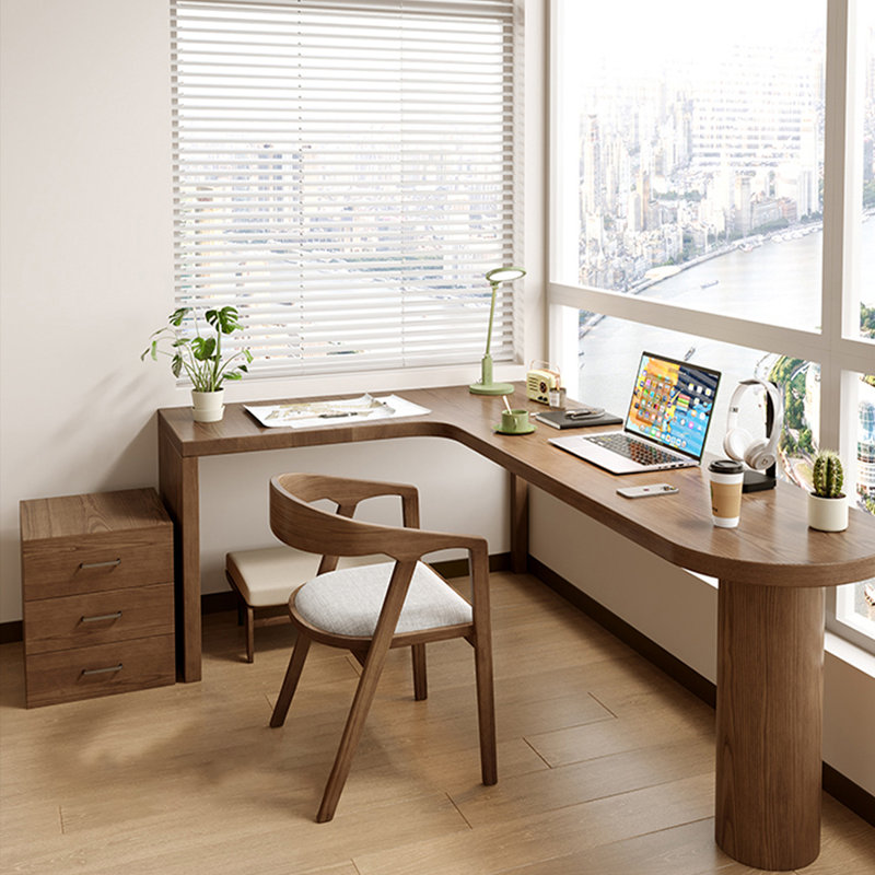 Bureau d'angle en bois massif en forme de L, H 29,53 po x L 86,61 po x l 55,12 po