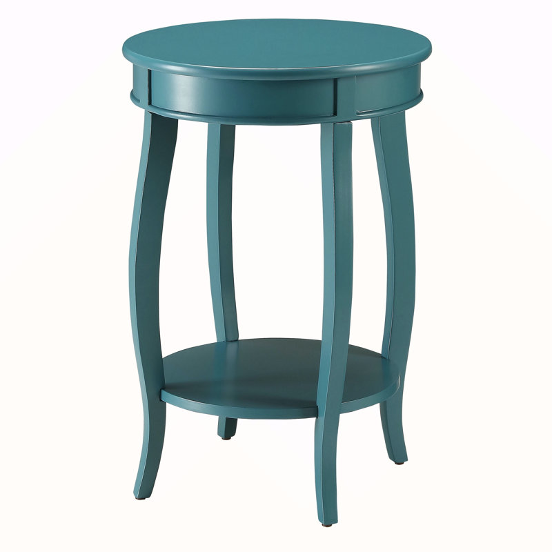 Table d'appoint ronde bleu sarcelle avec tablette inférieure