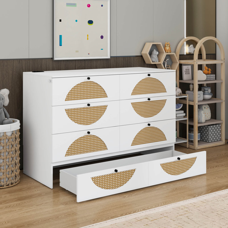 Lit escamotable avec grand tiroir, ports USB et prises USB, Double, Blanc