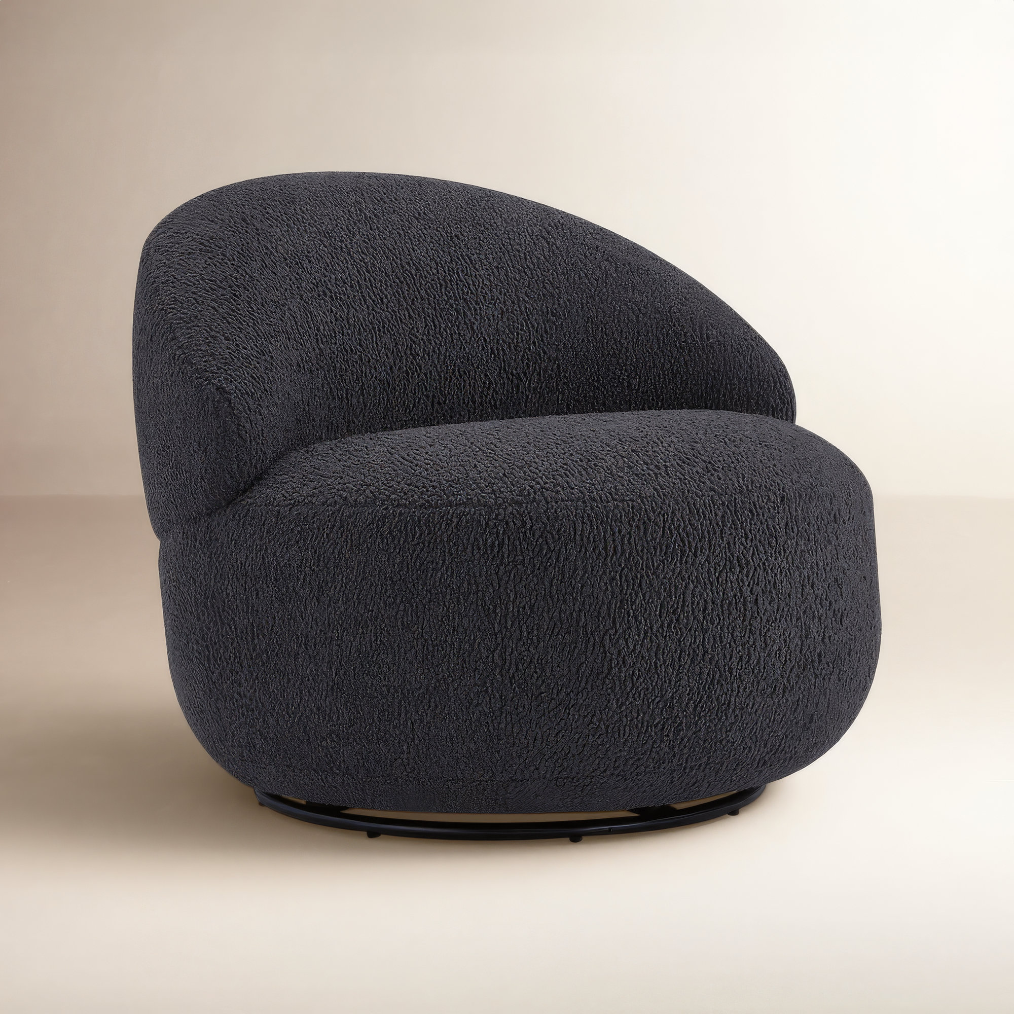 Moriarty 37'' Oversized Upholstered Boucle Swivel Chair, Aries Grey Boucle