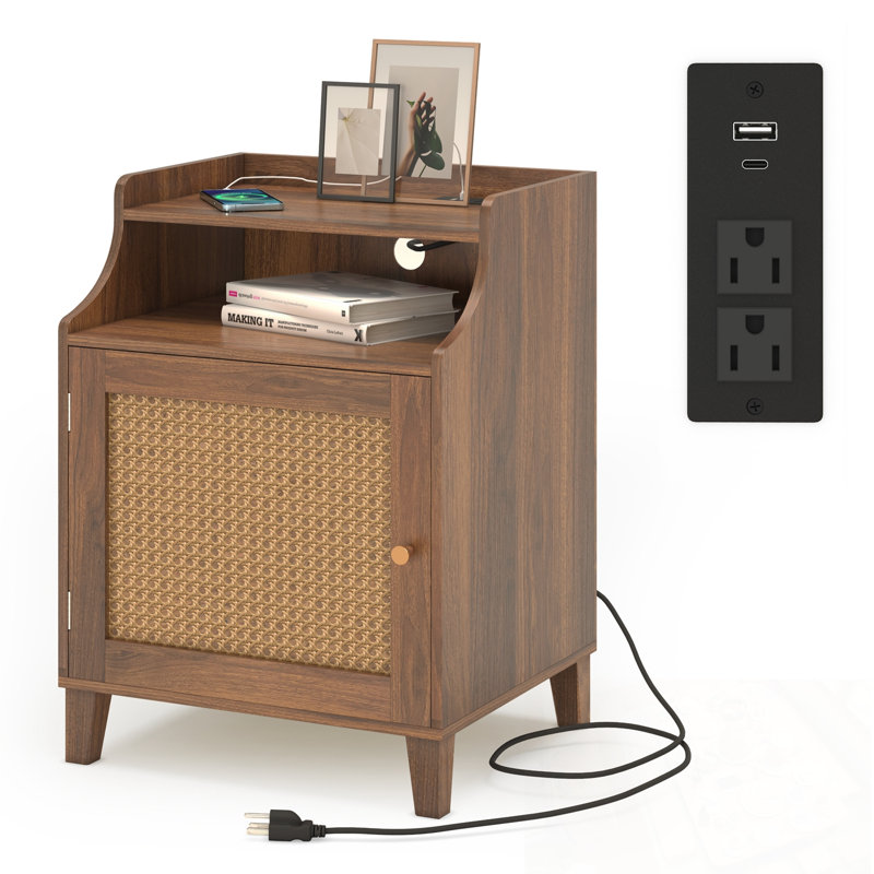 Collins avec station de charge, porte en rotin et tablette réglable