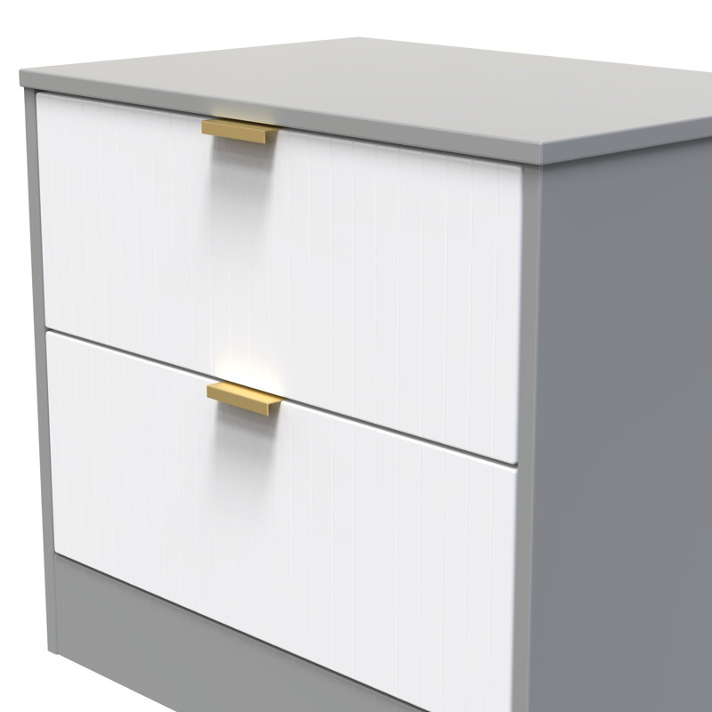 Berklie 58cm W Manufactured Wood Bedside Table, White Matt/Dusk Grey