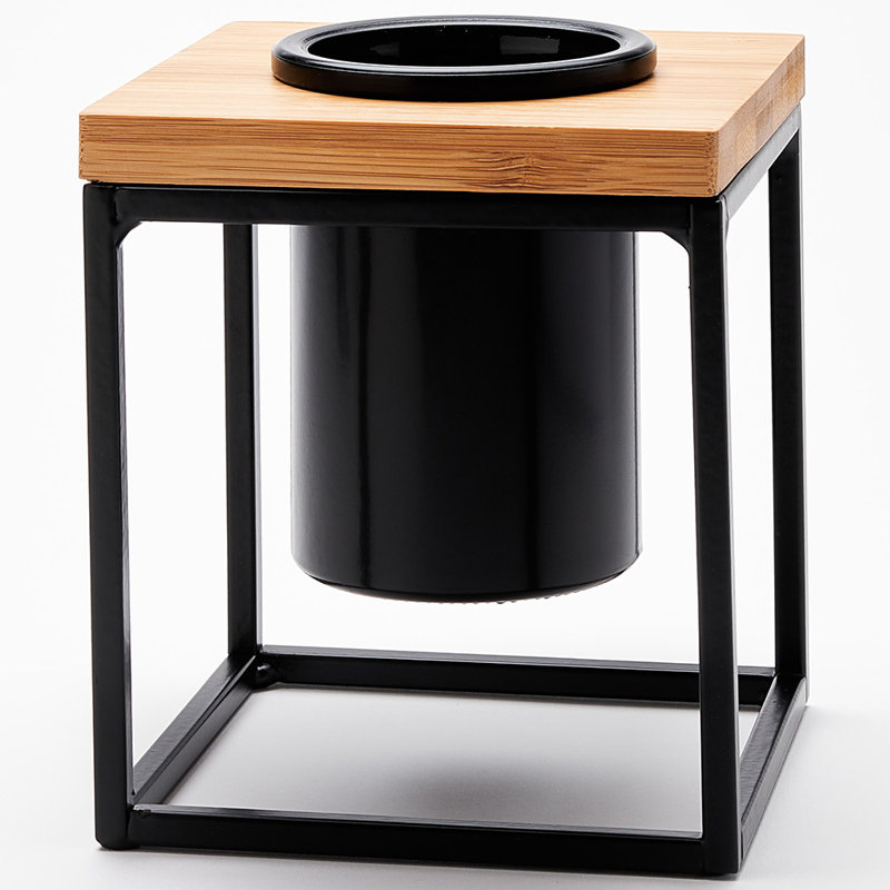 Petit porte-votive cube en verre, Noir / noir mat