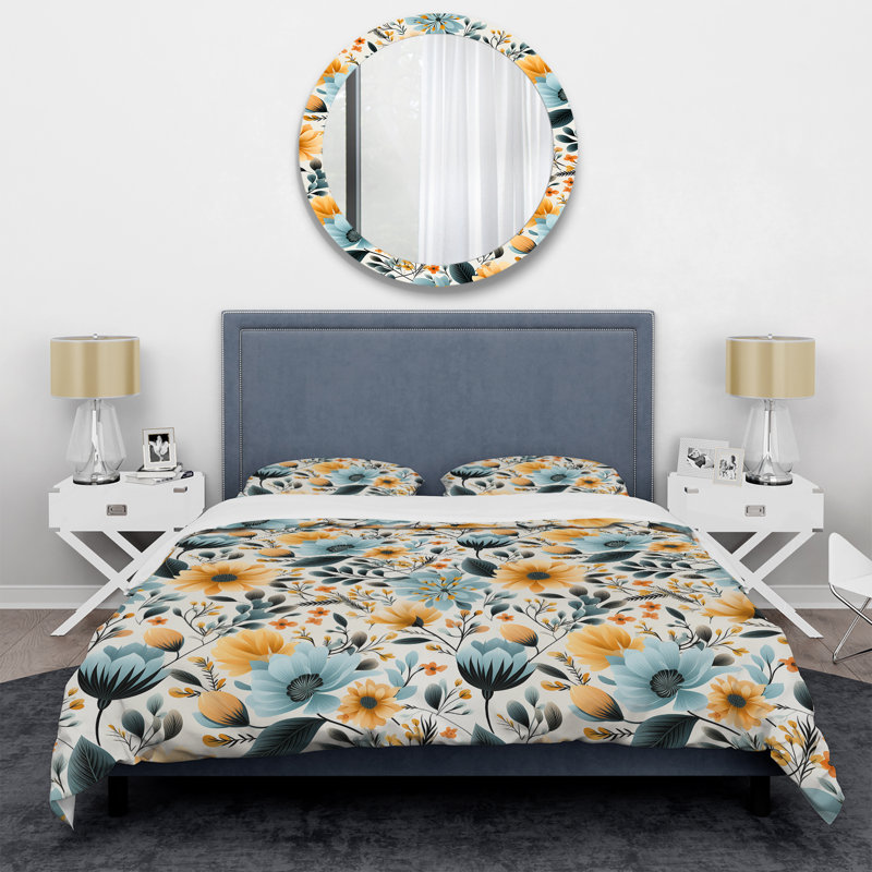 Ensemble de housse de couette à motif géométrique beige et bleu, Housse de couette pour très grand lit et 2 très