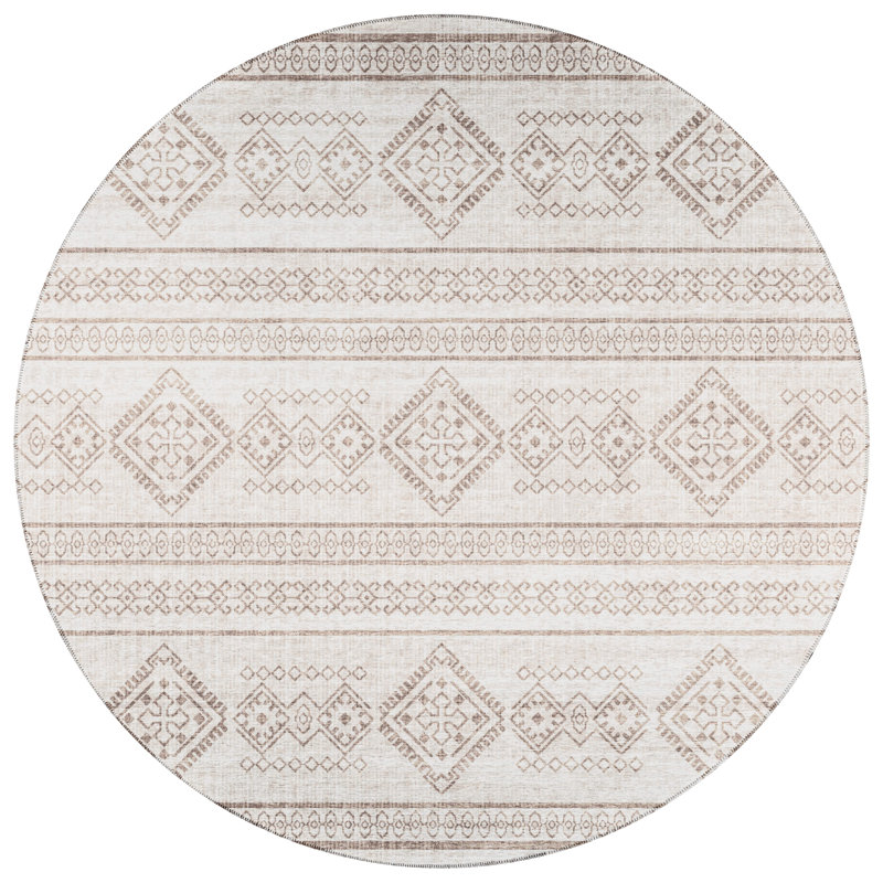 Ancalin Chenille Washable Southwestern Indoor / Outdoor Rug, Round 8'