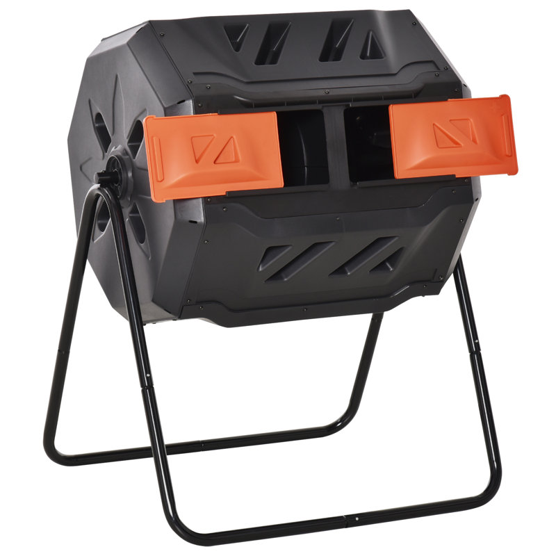 42 gallons Composteur d'extérieur avec couvercle verrouillable, Orange / noir