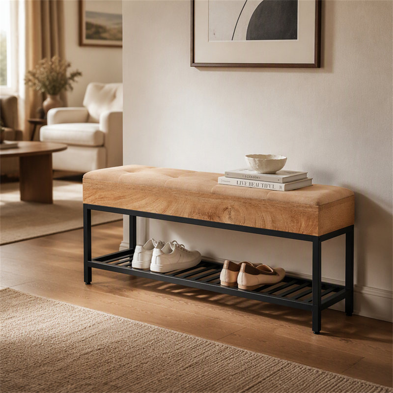 Fabric Upholstered Bench with Shoe Storage