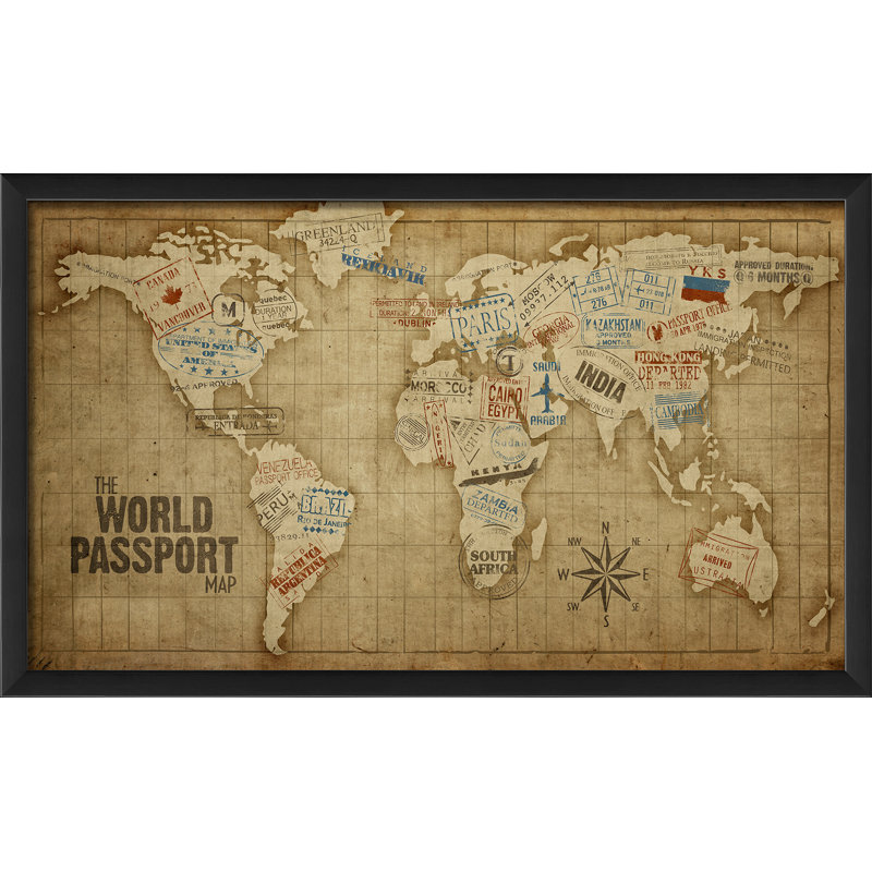 « the world passport map », impression encadrée