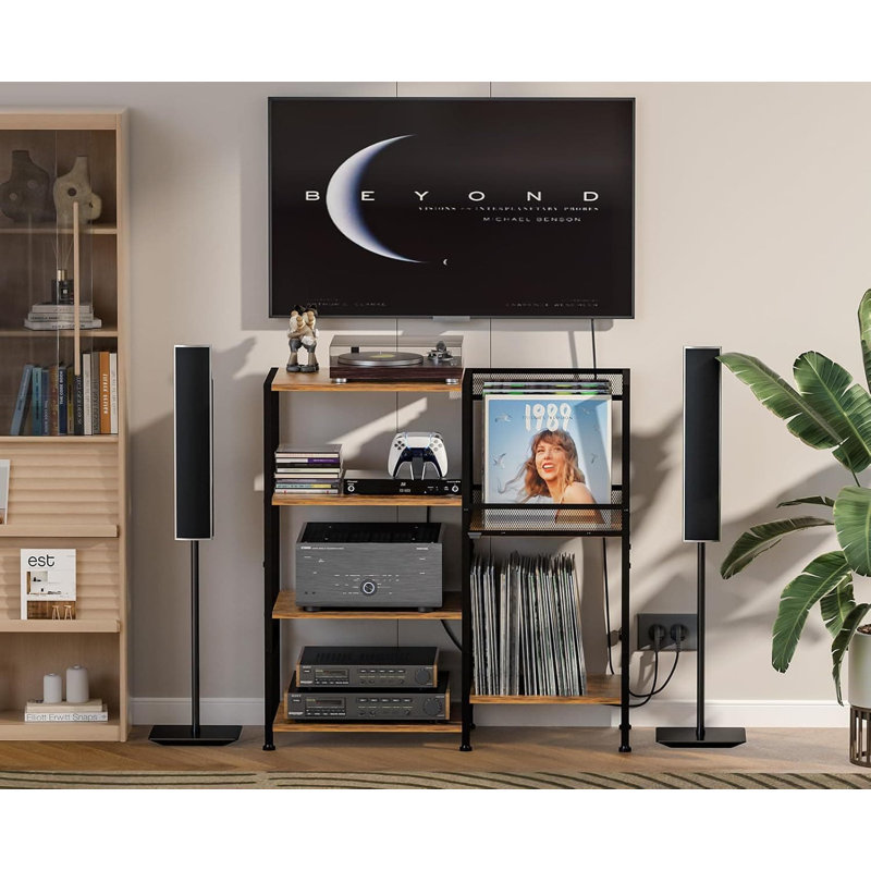 Vinyl Record Player Stand With Storage For 200+ Albums, Multi-Tier Media Console With Adjustable Shelves For Turntable, Stereo And AV Equipment