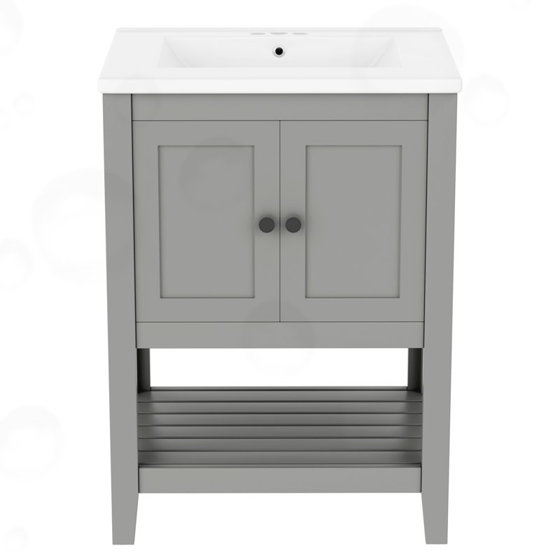 Meuble-lavabo moderne avec tablette ouverte, Grey