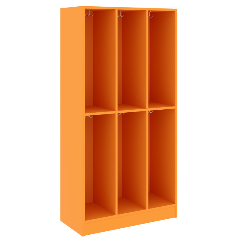 Armoire de salle de classe triple à six compartiments, 59" H x 36" W x 17" D, Palmeraie orange