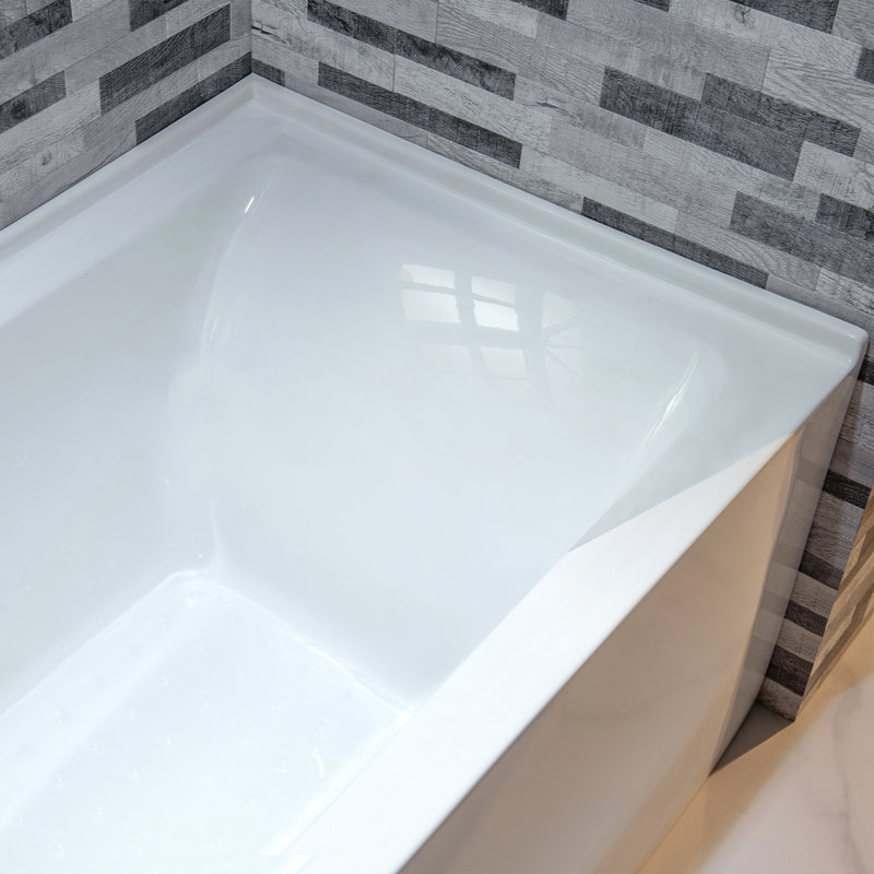 Vine 60 x 30 Inch Acrylic Alcove Soaking Tub, Left-Hand Drain & Overflow, 5 Finish Options, White/Brushed Nickel