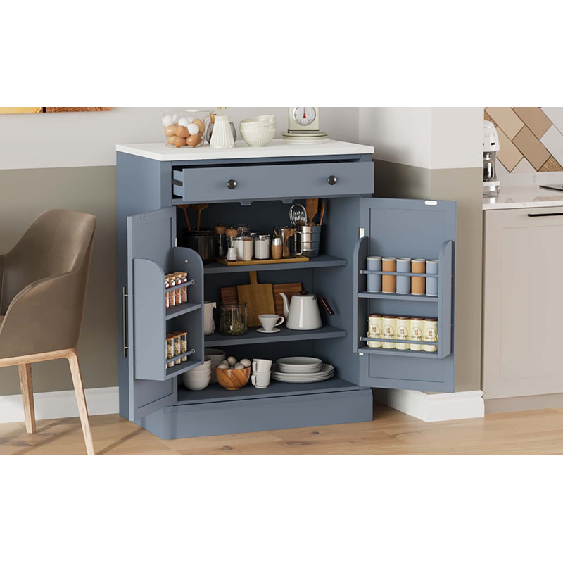 Garde-manger autoportant moderne, rangement pour buffet, armoire à café avec tiroir, 2 tablettes réglables et 2 tablettes de porte pour la cuisine et la salle à manger