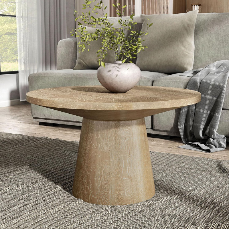 Table basse ronde avec base piédestal , Brun