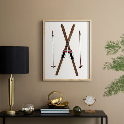 Reproduction encadrée de skis rétro - bois massif