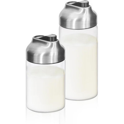 Auto Flip Sugar Dispenser, 19oz Food Grade Glass Sugar Container with Brushed Stainless Steel Lid for Kitchen Countertop