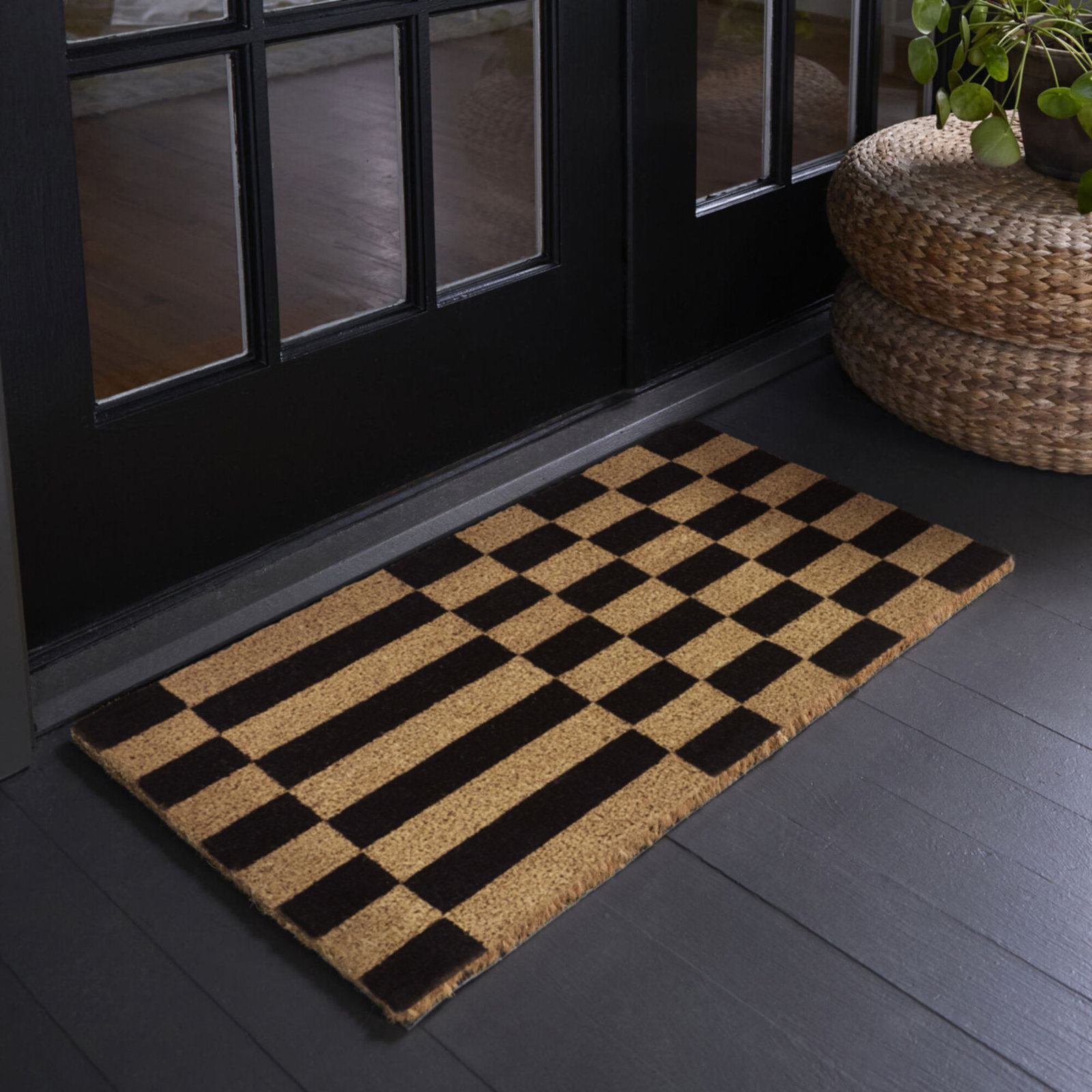 Checkerboard Stripe Geometric Doormat