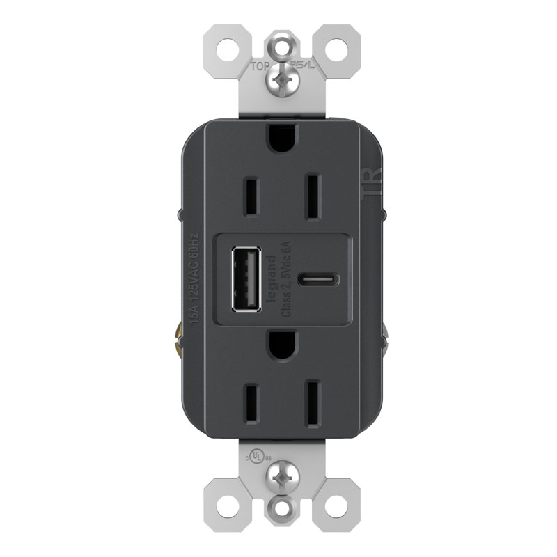 Legrand Radiant 15 Amp Tamper-resistant Ultra-fast Usb Type A/c Outlet, Graphite