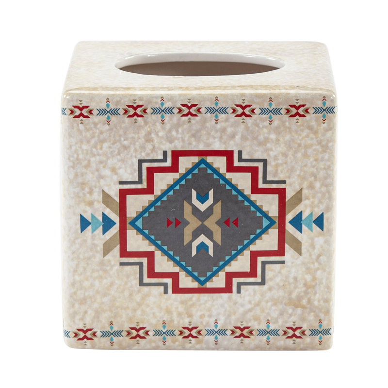Southwestern Taupe Ceramic Tissue Box with Aztec Print