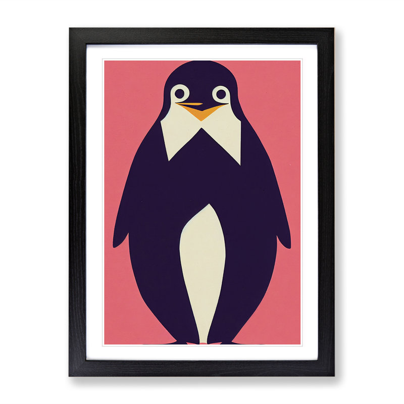 XV1022-469X Adorable Penguin Abstract - - Wall Art, Black Framed Paper, 66cm H x 48cm W, White