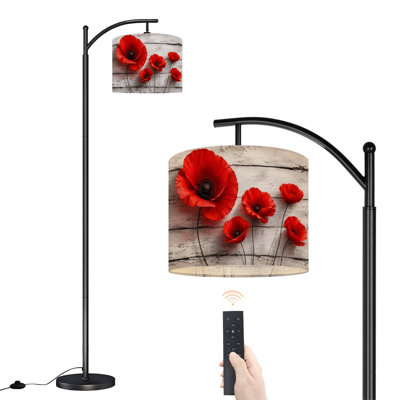 Lampe sur pied à arc avec abat-jour réglable rouge, noir, gris, floral, lampe sur pied, minimaliste, en bois, 3 couleurs, intensité variable, haut, lampadaire avec interrupteur au pied pour la chambre à coucher