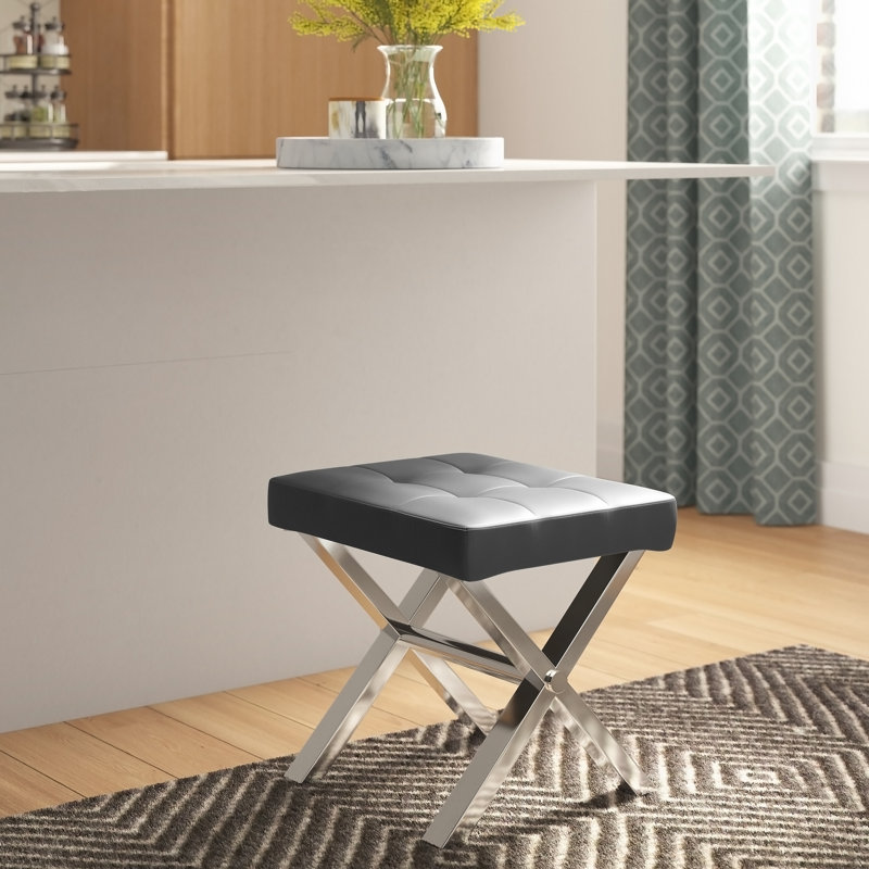 Tabouret Pangea Home Modern Beverly - Siège rembourré en similicuir avec base en acier poli - Cuir noir, Similicuir noir