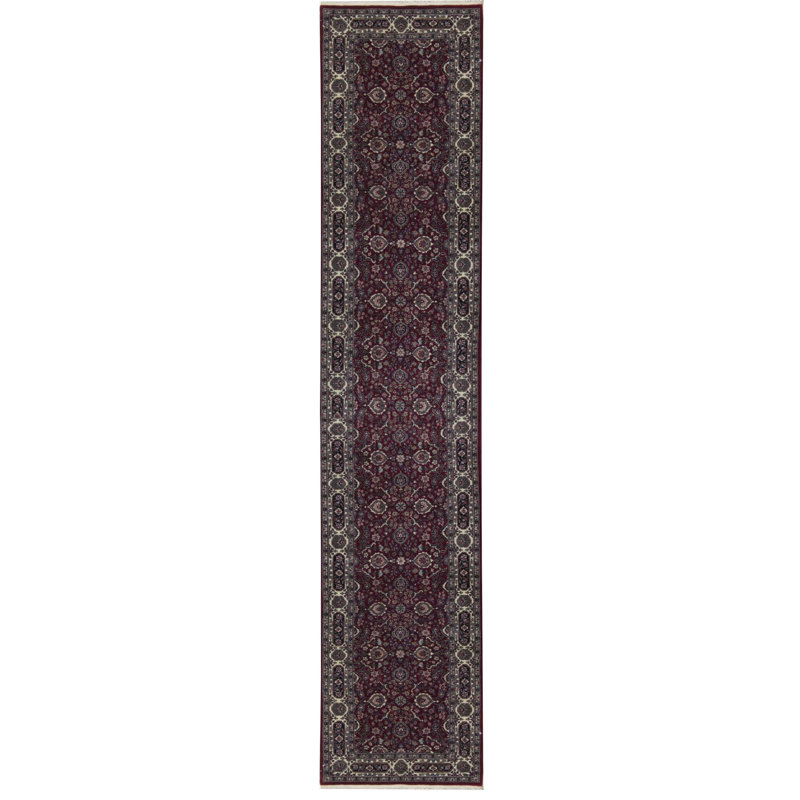 Hand-Knotted High-Quality Red and Ivory Runner