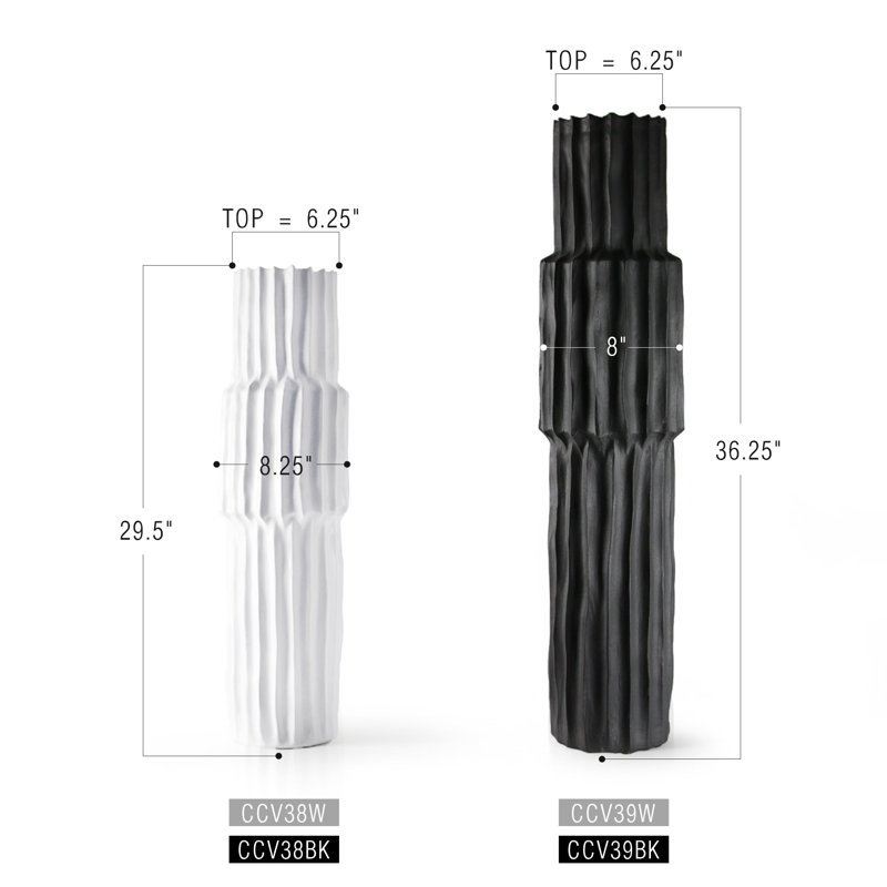 Metropolitan Vase, Black, 36.25" H x 8" W x 8" D 