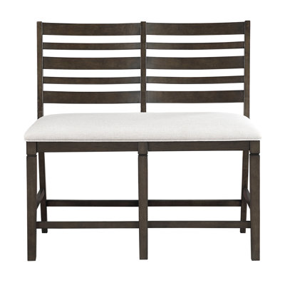 Banc à hauteur de comptoir classique à finition foncée, siège 100% rembourré beige texturé, support de 250 lb, largeur de produit de 24 po avec style, finition, dossier en bois, capacité totale, 42,5 po