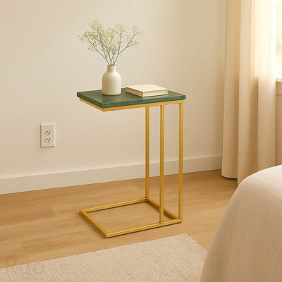 Table en C, plateau en marbre avec structure en métal