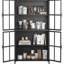 Armoire de rangement en métal avec portes en verre trempé, stable, pour la chambre à coucher, finition antique, tablettes spacieuses, salles à manger stables
