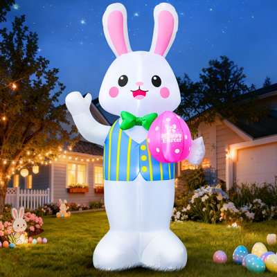 Décoration de Noël pour lapin gonflable de 7 pi avec lapin tenant l'œuf, décorations gonflables avec lumières DEL intégrées pour les fêtes de jardin et la maison