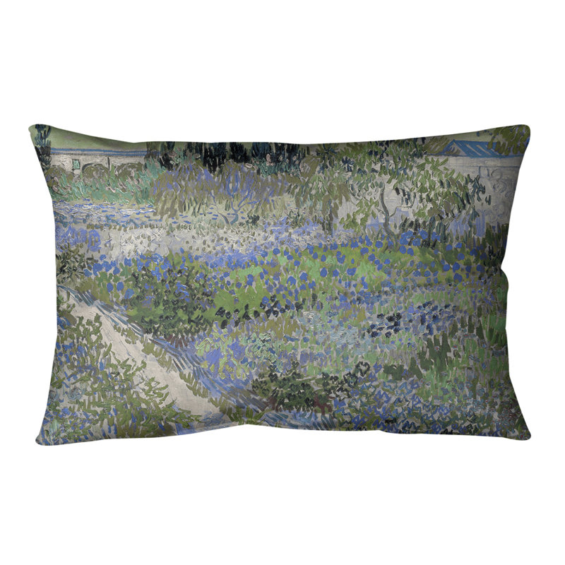 Coussin lombaire bluhender garten mit pfad, Bleu, Sergé de coton
