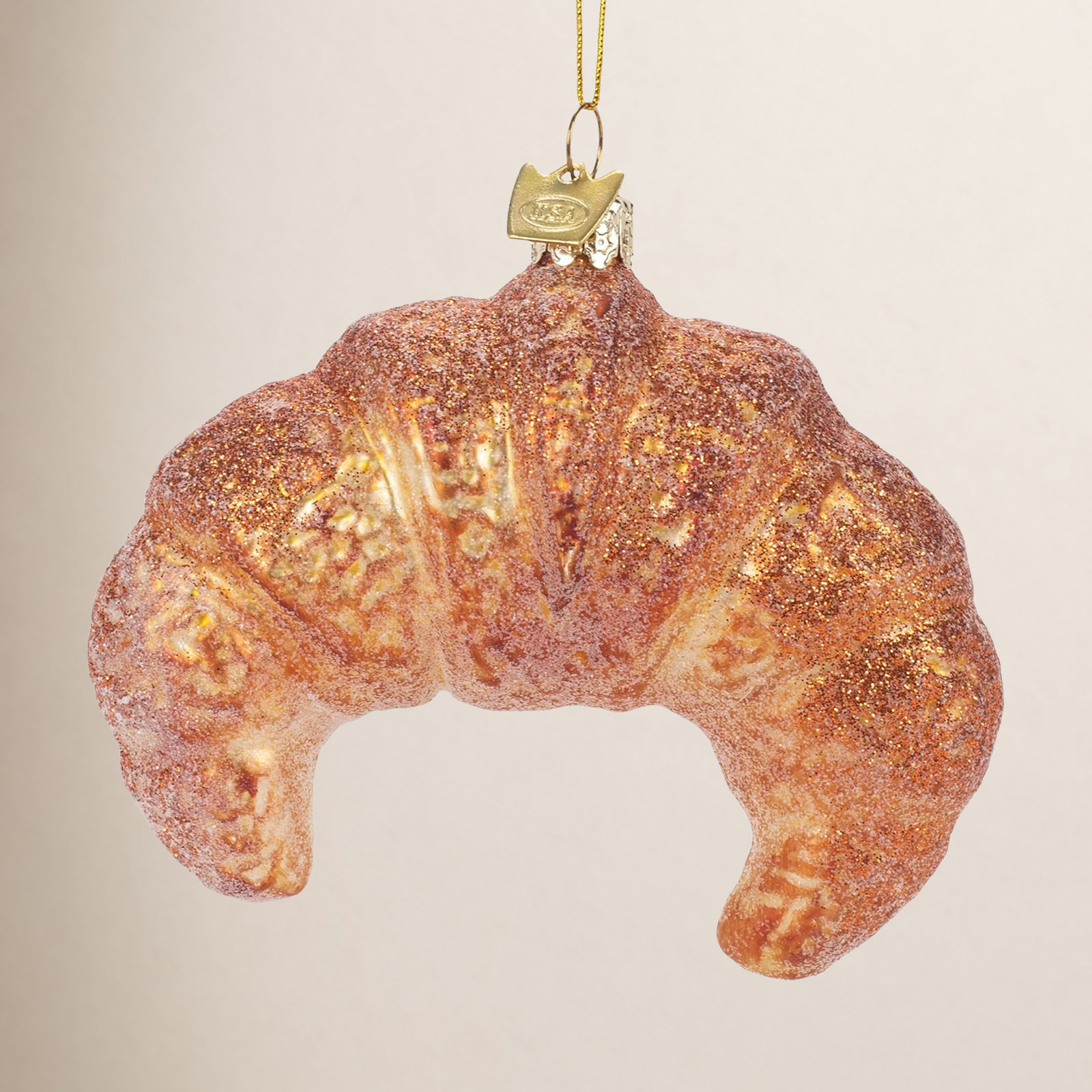 Kurt Adler Noble Gems Glass Ornament for Christmas Tree, Croissant