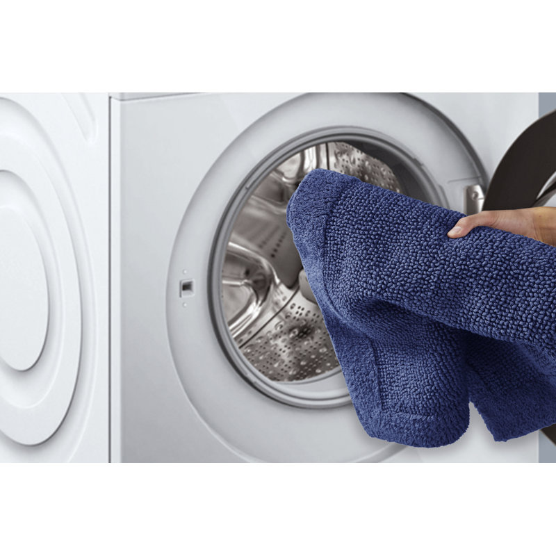 Merkel 100% Cotton Tufted Premium 3 Piece Bathroom Rug Set Machine Washable Extra Soft & Absorbent Reversible Bath Rug, Navy