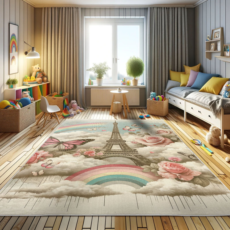 Tapis décoratif à longues fibres en polyester haute densité Ambesonne Paris, Rectangle 4 pi x 5 pi 7 po