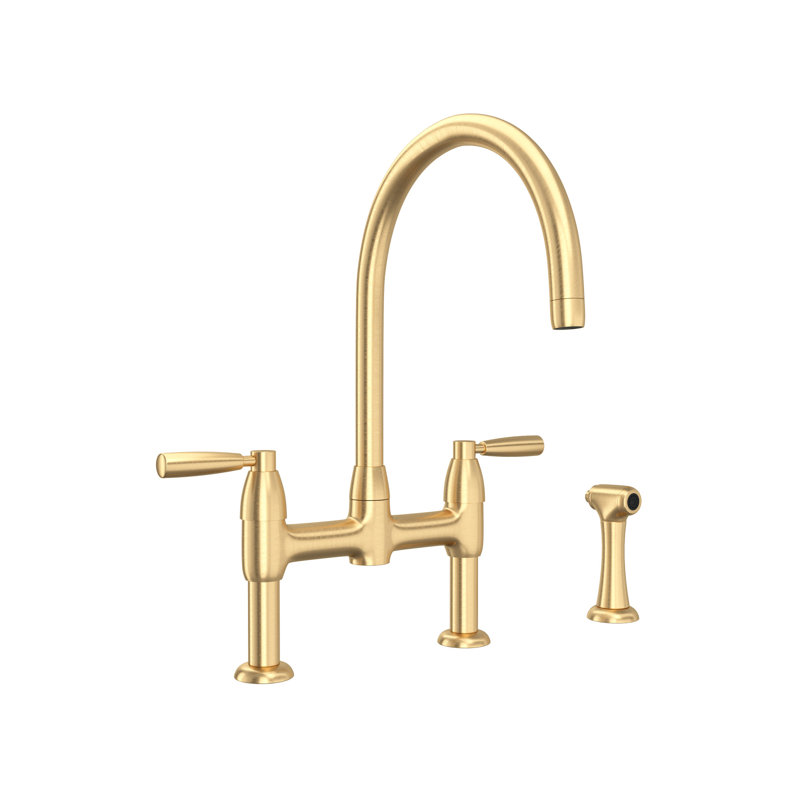 Holborn Double Handle Kitchen Faucet, Unlacquered Brass, Lever